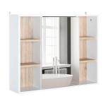 Armário de Espelho com Espaço Interno com Prateleiras Ajustáveis ​​Armário de Banheiro com Prateleiras Abertas 60x14,5x49,4 cm Branco e Carvalho