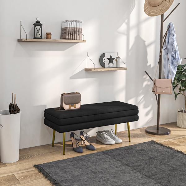 Baú de Arrumação para Quarto 39 L em Veludo com Pés de Aço 100x37,5x42 cm Preto