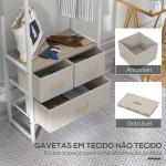Suporte para Cabides com 3 Gavetas de Tecido Barra para Pendurar e Prateleira para Entrada Quarto 58,5x30x178 cm Natural