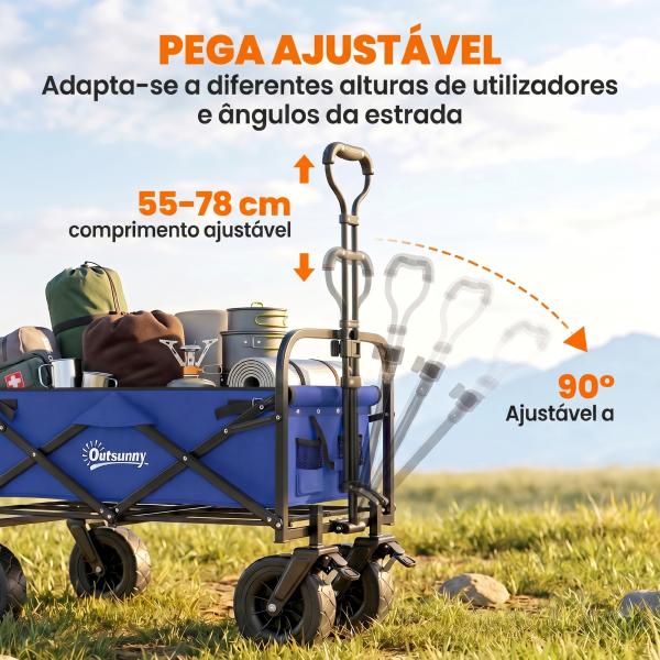 Carrinho de Transporte Dobrável para Jardim com Guiador Telescópico Capacidade 100 kg 99x57x77 - 100 cm Azul Escuro
