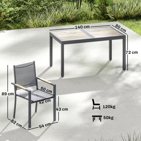 Conjunto de Mesa e Cadeiras de Jardim de 7 Peças Móveis de Jardim para Exterior com Mesa de Plástico PSPC 6 Cadeiras Empilháveis Cinza Escuro
