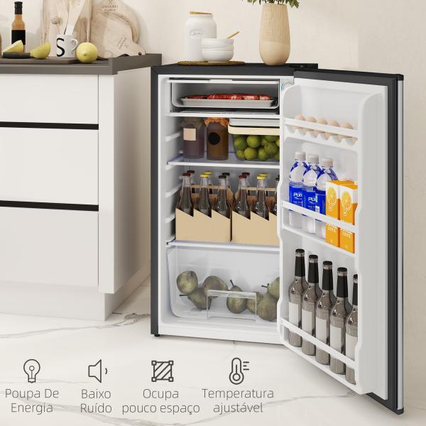 Mini Frigorífico 91L de Capacidade com Compartimento Congelador e Porta Reversível Silencioso 41dB 47,5x44,2x84 cm Preto e Prata