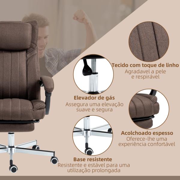 Cadeira de Escritório com 6 Pontos de Massagem por Vibração Reclinável com Altura Ajustável 65x61x101 - 113 cm Castanho Escuro