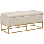 Banco de Armazenamento Retangular Estofado em Linho com Pés de Aço para Sala de Estar Dormitório 110x44x48 cm Bege