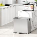 Balde de Lixo de Cozinha com 3 Compartimentos 3x15L com Pedais Tampas com Fechamento Suave e Cubo Amovível Prata