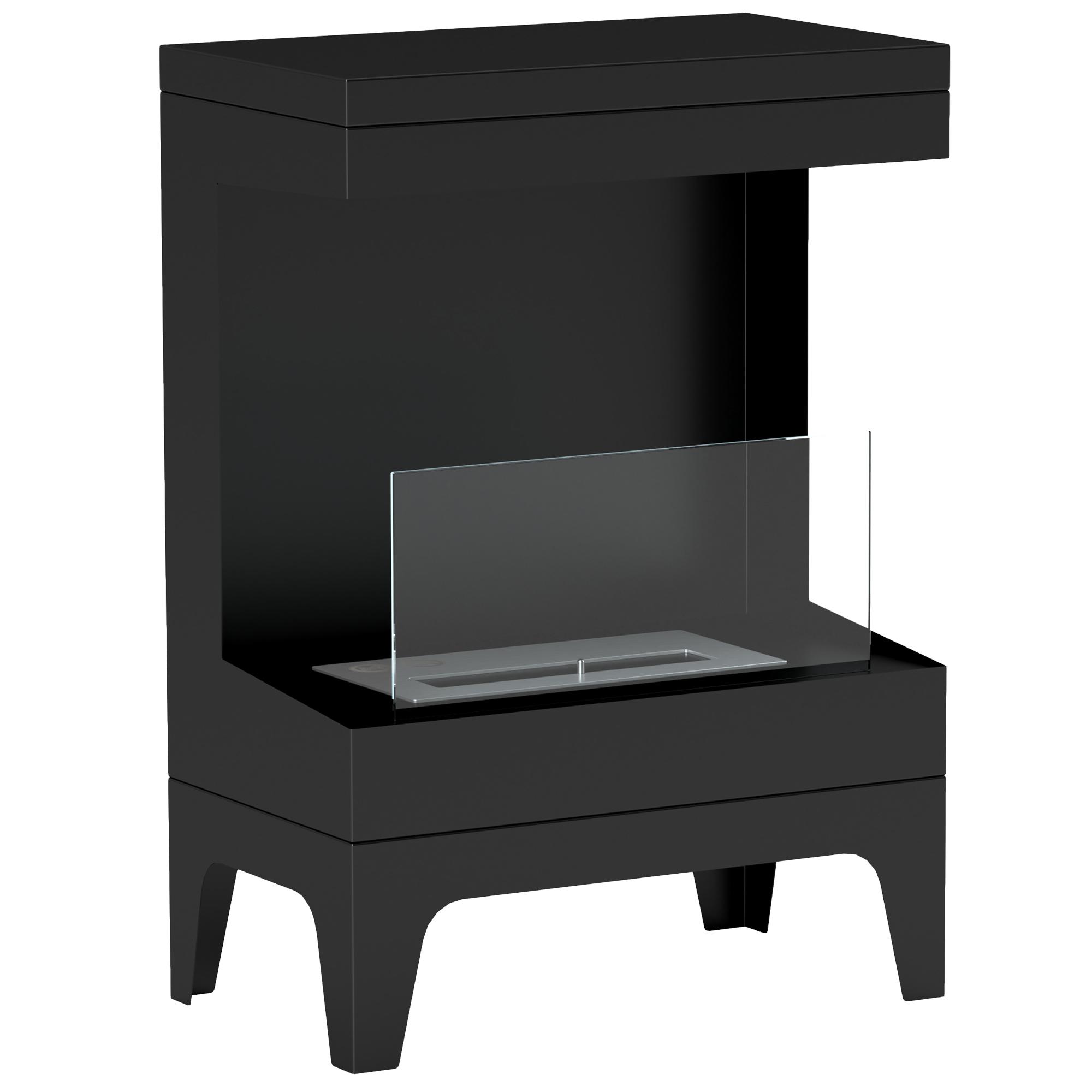 Lareira de Bioetanol com Depósito de 0,9L Apagador de Chamas de Aço Inoxidável Tempo de Combustão 3,3H para Interiores 15 - 20 m² 38x22x54 cm Preto