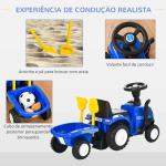 Trator para Crianças de 12 - 36 Meses com Reboque Removível Carro Andador com Buzina Farol Pá e Ancinho Carga 25kg 91x29x44cm Azul