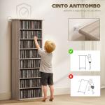 Estante Estreita para CDs e DVDs com 8 Compartimentos e Prateleiras Ajustáveis 58x24x126,3 cm em Madeira