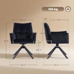 Conjunto de 2 Cadeiras de Refeição Giratórias 360° Estofado Estofamento em Veludo Pés em Aço 63x64x85 cm Preto