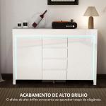Aparador Sala de Estar com Luzes LED 4 Gavetas Prateleiras Ajustáveis e Controlo Remoto 120x34x80 cm Branco Brilhante