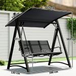 Baloiço de Jardim de 3 Lugares com Teto Ajustável UPF50+ Assento Transpirável e Estrutura em Metal 188x130x183 cm Cinza
