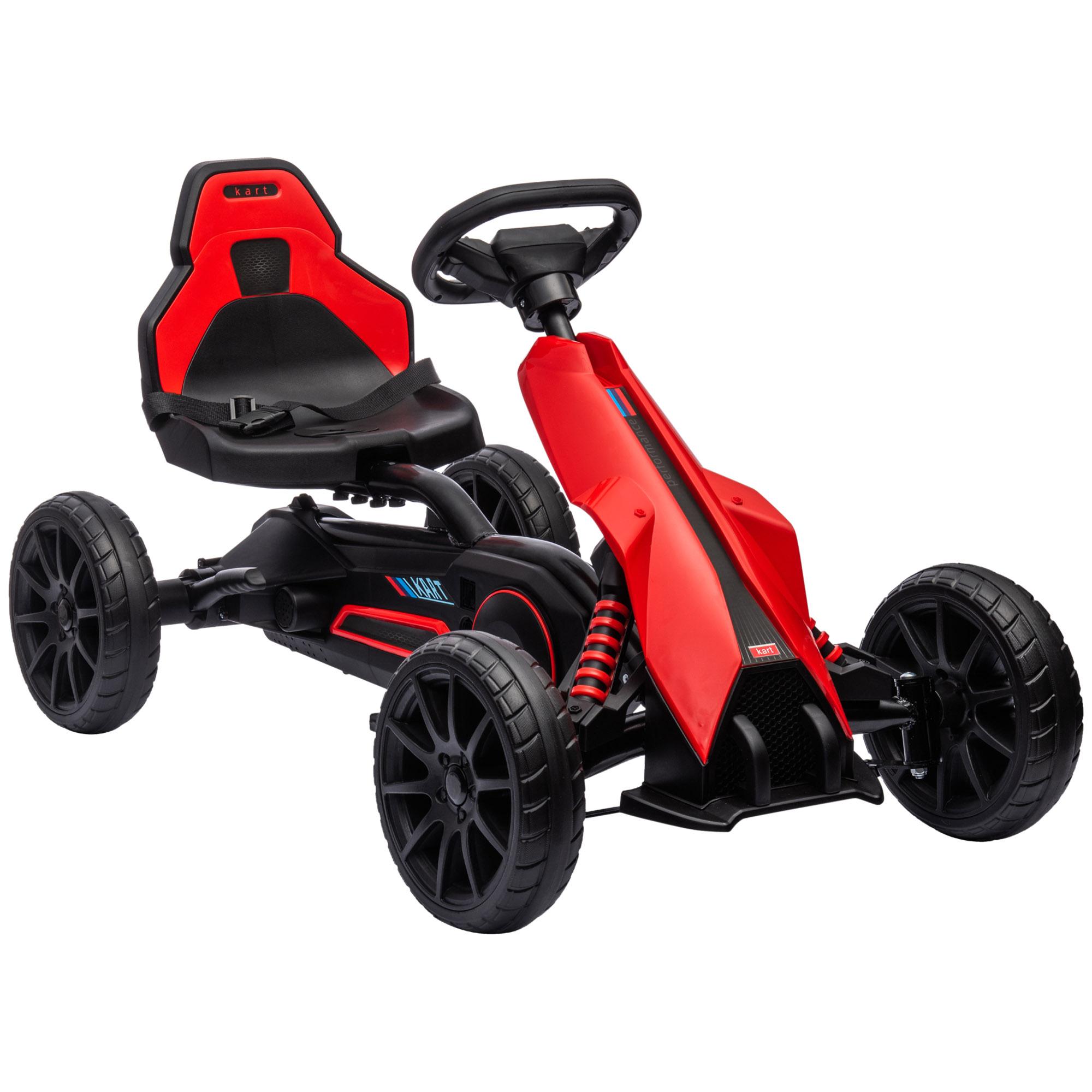 Kart a Pedais para Crianças com Assento Ajustável em 4 Posições, Travão de Mão e Rodas de EVA 100x58x58,5 cm Vermelho