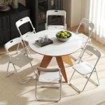 Conjunto de 6 Cadeiras Dobráveis com Encosto Curvo Assento Côncavo com Ventilação 48,5x47x75 cm Branco