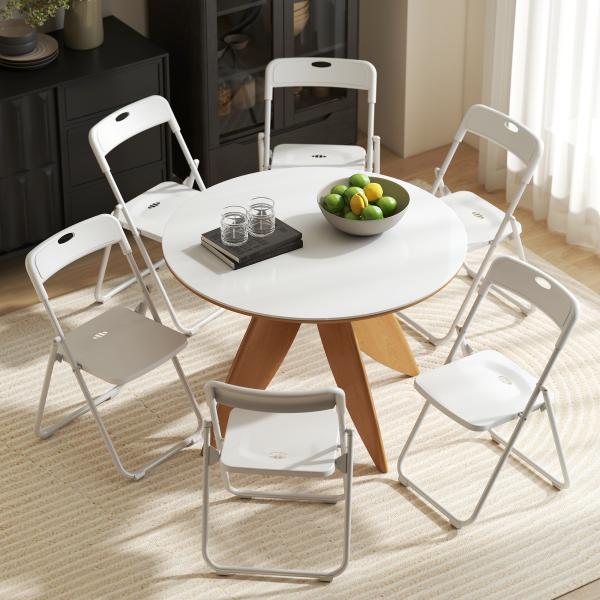 Conjunto de 6 Cadeiras Dobráveis com Encosto Curvo Assento Côncavo com Ventilação 48,5x47x75 cm Branco