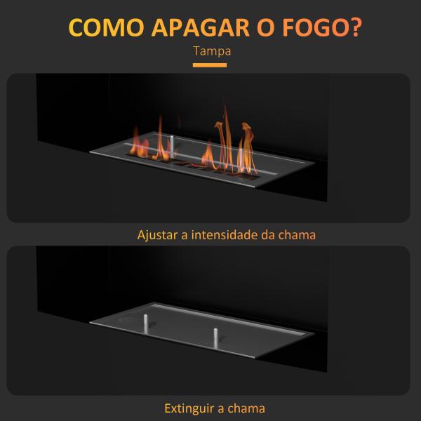 Lareira de Bioetanol de Parede com Depósito de 0,9L Tempo de Combustão 3,3H para Interiores 15 - 20 m² 66x16x52 cm Preto