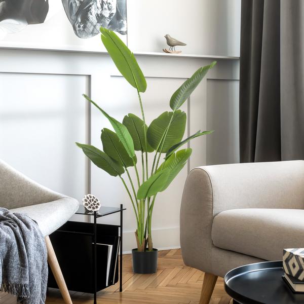Planta Artificial Decorativa 160 cm Bananeira Artificial com Vaso e Folhas para Interior Casa Sala de Estar Escritório Verde