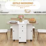 Mesa de Refeição com Rodas Mesa Abatível com 2 Gavetas e Armário Mesa Auxiliar Multifuncional 120x60x76,5 cm Branco