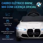 Carro Elétrico para Crianças BMW M4 12V com Controlo Remoto Faróis Buzina Música e Velocidade 3 - 5 km/h 108x69,5x51 cm Branco