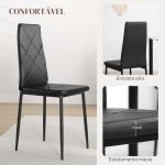 Conjunto de 6 Cadeiras de Sala de Jantar Estofadas em Couro Sintético com Encosto Alto e Pés de Aço 41x50x97cm Preto