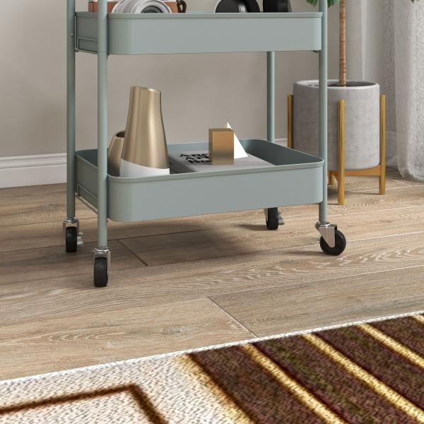 Carrinho Auxiliar de 3 Níveis com Rodas Carrinho de Armazenamento Deslizante para Cozinha Sala 45x30.6x79 cm Azul Claro