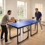 Mesa de Ping Pong Dobrável Mesa de Ping Pong Profissional com Rede e Estrutura de Aço para Interior e Exterior 182x91x76 cm Azul