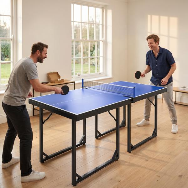 Mesa de Ping Pong Dobrável Mesa de Ping Pong Profissional com Rede e Estrutura de Aço para Interior e Exterior 182x91x76 cm Azul
