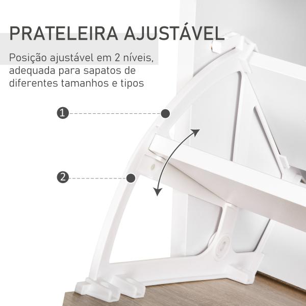 Sapateira de 2 Portas Sapateira Estreito para 12 Pares de Sapatos com Gaveta e Bancada de Vidro 60x24x105,5cm Branco