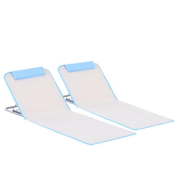 Conjunto de 2 Esteiras de Praia com Encosto Reclinável em 5 Níveis Bolsa de Transporte e Apoio de Cabeça 48x134x33 - 43 cm Branco Creme