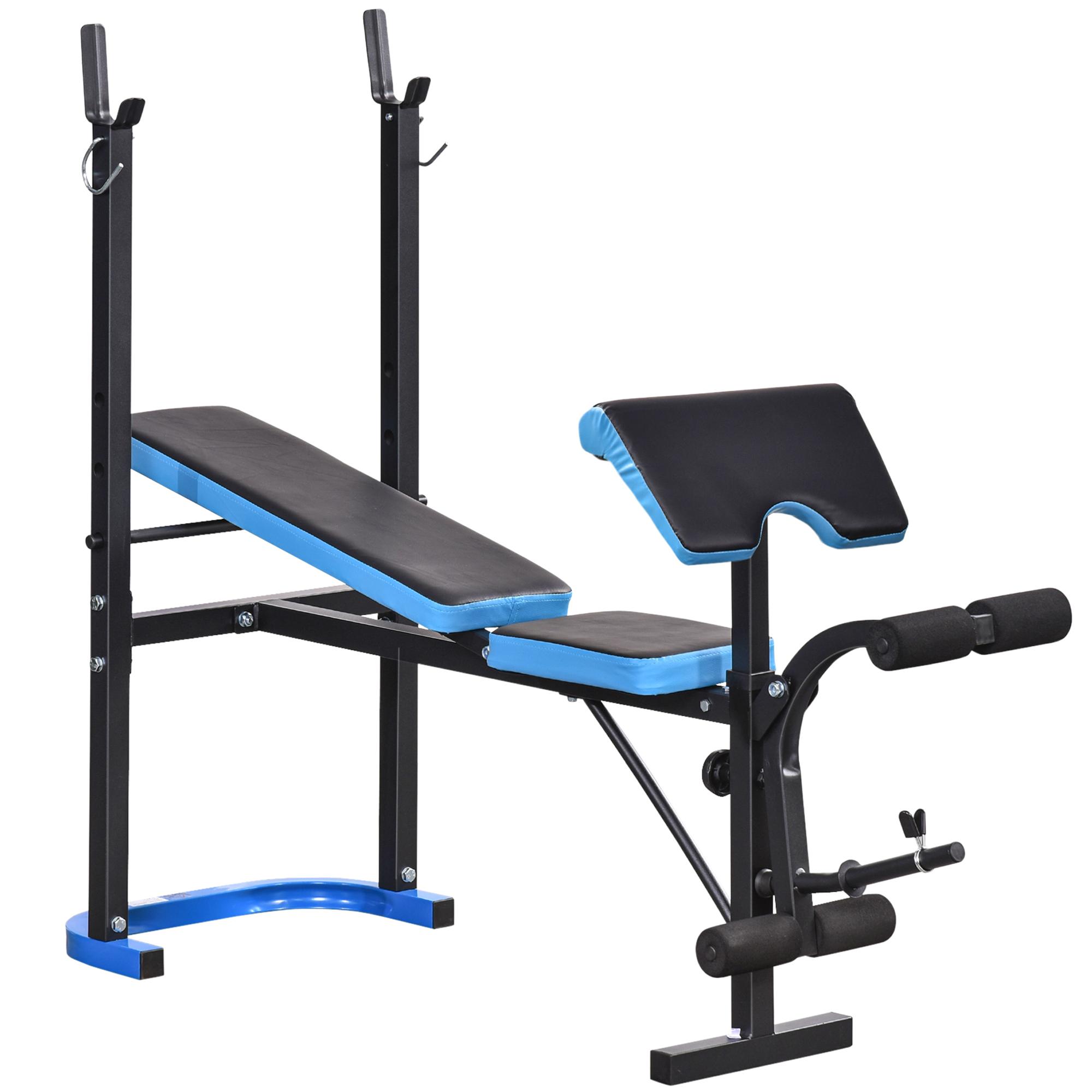 Banco de Musculação Multifuncional com Suporte para Barras e Encosto Ajustável 155x56,5x120 cm Preto e Azul