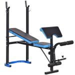 Banco de Musculação Multifuncional com Suporte para Barras e Encosto Ajustável 155x56,5x120 cm Preto e Azul