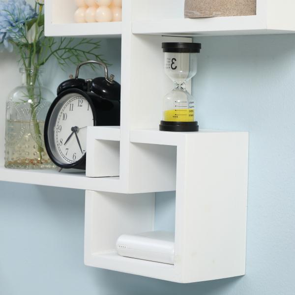 Estante de Parede com 5 Cubos Estante Flutuante de Madeira Estilo Moderno 49,5x10,2x86cm Branco