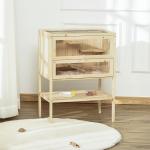 Gaiola de Madeira para Hamster com 5 Plataformas Rampa Dobrável Janela de Acrílico e Prateleira Inferior 60x40x80 cm Madeira Natural