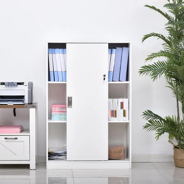 Armário de Escritório com 2 Portas Deslizantes e 3 Prateleiras 80x40x120 cm Branco