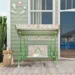 Baloiço de Jardim para Crianças com 2 Lugares Toldo Ajustável Cinto de Segurança e Desenho de Borboletas 112x75x120 cm Verde