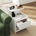 Mesa de Cabeceira com Estação de Carregamento Portos USB Gaveta e Prateleiras Abertas 40x40x60 cm Branco