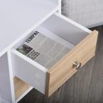 Mesa de Cabeceira com 2 Gavetas Grandes 1 Prateleira Aberta e Pés Elevados Estilo Nórdico 43x30x49 cm Branco e Madeira
