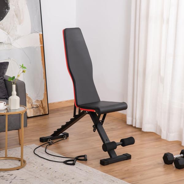Banco de Musculação Dobrável com Extensão de Perna e Banda de Resistência 130x34x48 - 109 cm Preto
