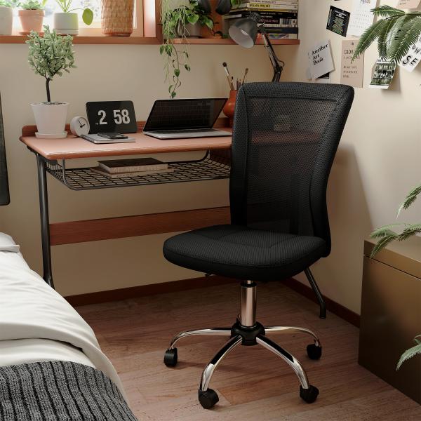 Cadeira de Escritório de Malha Giratória sem Apoio para os Braços com Altura Ajustável Carga 43x58x90 - 100 cm Preto