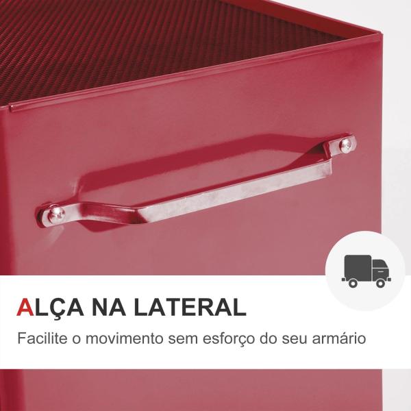 Carrinho de Ferramentas para Oficina com Rodas e 5 Gavetas Fechadura e Alça Lateral 61,5x33x85 cm Vermelho