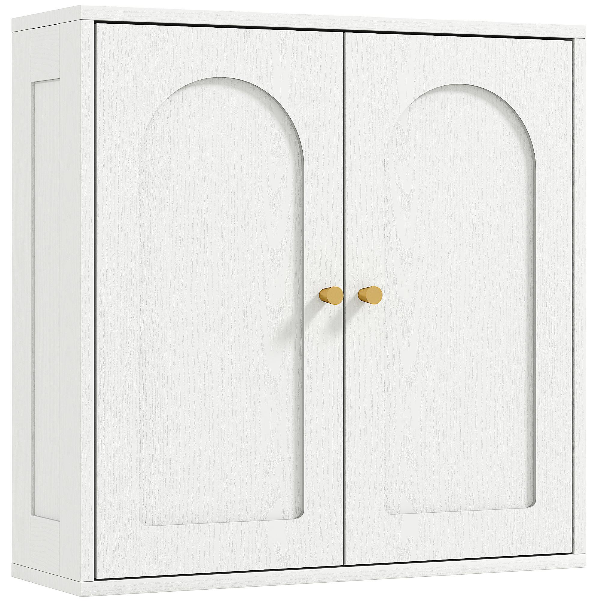 Armário de Casa de Banho de Parede Móvel de Casa de Banho Suspenso com Prateleiras 2 Portas com Desenho em Arco 60x20x60 cm Branco