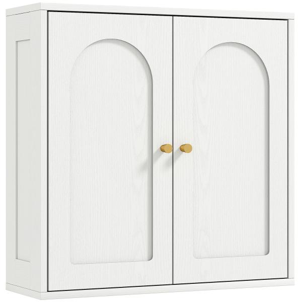 Armário de Casa de Banho de Parede Móvel de Casa de Banho Suspenso com Prateleiras 2 Portas com Desenho em Arco 60x20x60 cm Branco