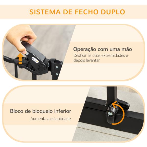 Barreira de Segurança para Cães com Porta Pequena Fechamento Automático e Sistema Duplo de Bloqueio 74 - 101x104,1 cm Preto