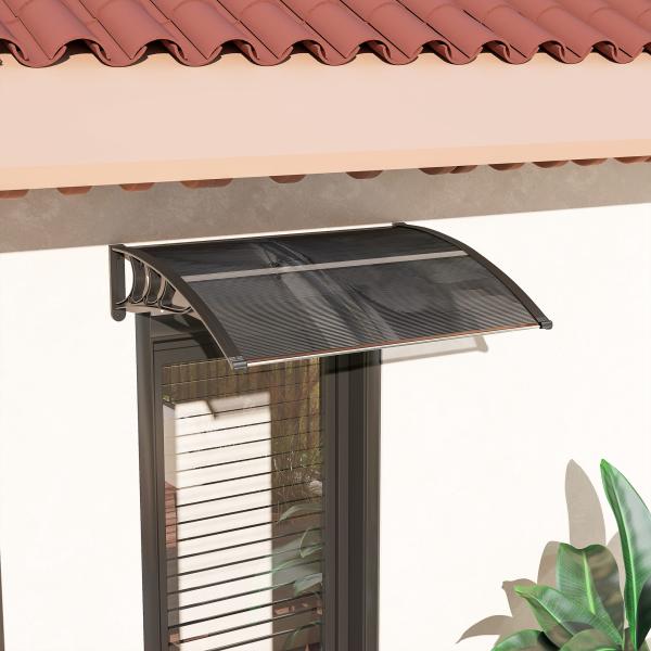 Marquise para Portas e Janelas 100x75x23 cm Marquise de Proteção contra Sol e Chuva com Cobertura de Policarbonato Preto