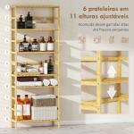 Estante de Bambu de 6 Níveis Prateleiras Ajustáveis para Espaços Pequenos Casa de Banho Cozinha 60x26x161 cm Madeira