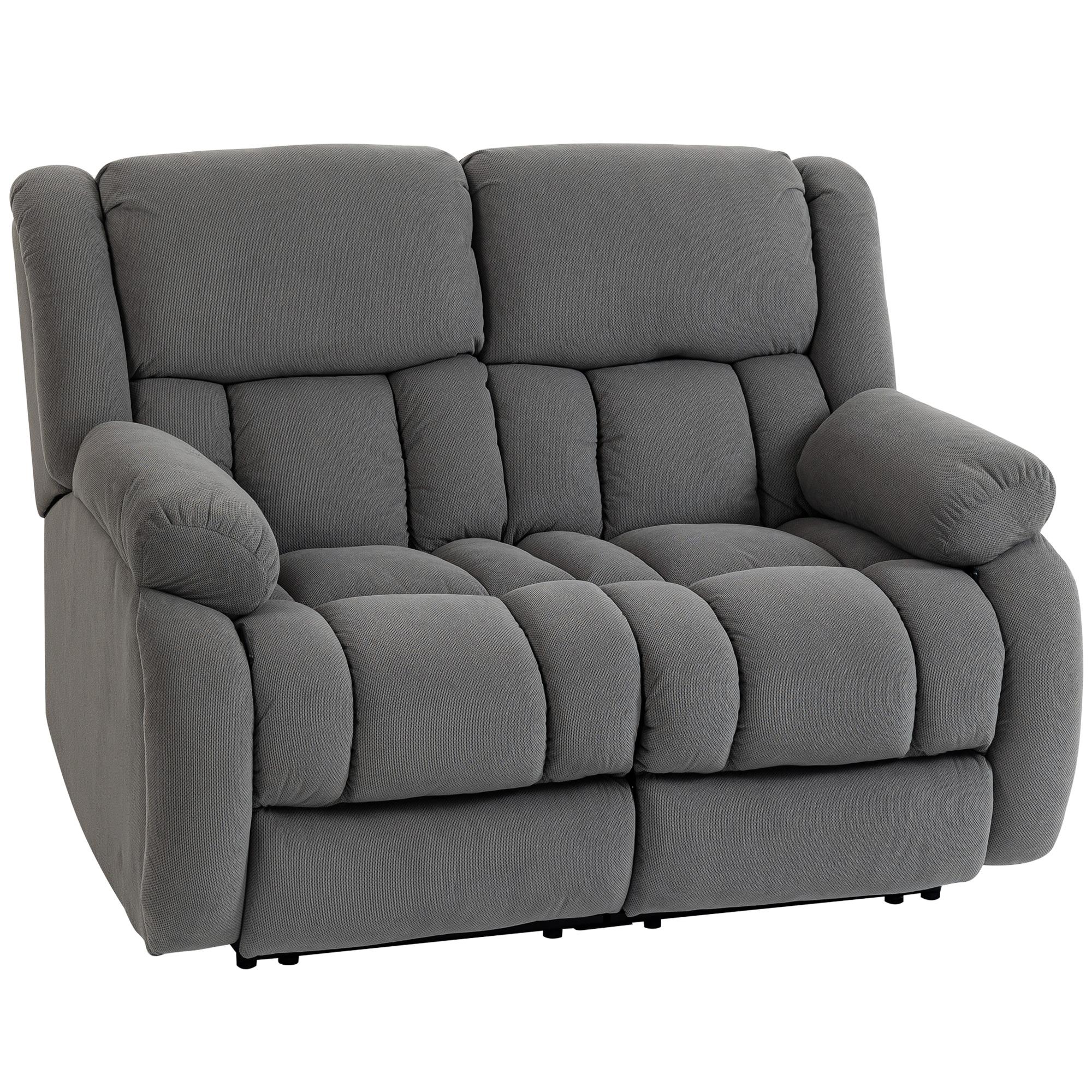 Sofá Reclinável Manual de 2 Lugares Ajuste Separado Revestimento em Veludo Apoio para os Pés Ajustável 145x100x102 cm Cinzento