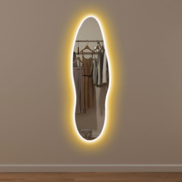 Espelho de Pé com Luzes LED 40x120 cm Espelho de Parede com Iluminação em 3 Cores Função de Memória e Controlo Tátil Transparente