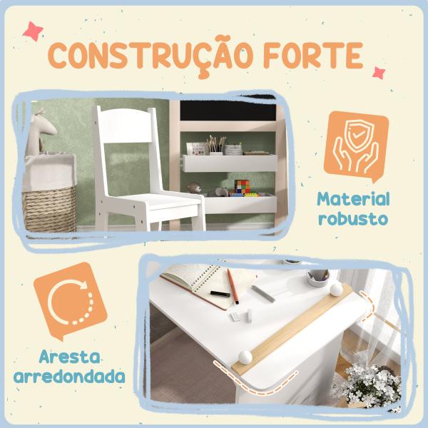 Mesa e Cadeira Infantil Mesa para Crianças com Cadeira Ardósias Dobrável Prateleiras e Rolo de Papel Branco