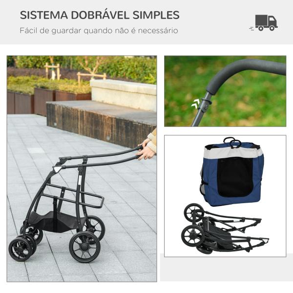 Carrinho para Animais de Estimação Carrinho para Cães Dobrável com Compartimento Desmontável 4 Portas 81x58x97,5 cm Azul