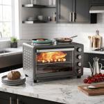 Forno Elétrico de Bancada 28L 2600W com Placas de Cozedura, Temperatura Ajustável, Temporizador e Tabuleiro, Preto