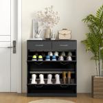Sapateira Estreito com 2 Compartimentos e 2 Gavetas para 12 Pares de Sapatos 80x30x91,5 cm Preto